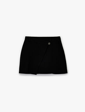 Viskon Karışımlı Düğmeli Slim Fit Kruvaze Mini Şort Etek