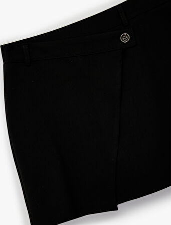 Viskon Karışımlı Düğmeli Slim Fit Kruvaze Mini Şort Etek