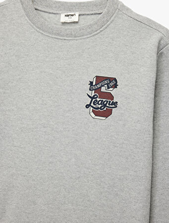 Uzun Kollu Bisiklet Yaka Baskılı Sweatshirt