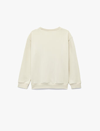 Dinozor Baskılı Uzun Kollu Bisiklet Yaka Sweatshirt