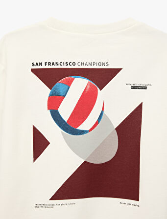 Uzun Kollu Bisiklet Yaka Baskılı Oversize Sweatshirt