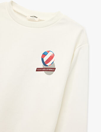 Uzun Kollu Bisiklet Yaka Baskılı Oversize Sweatshirt