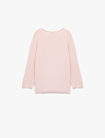 Pamuklu Uzun Kollu Kaşkorse Kalp İşlemeli Bisiklet Yaka Tişört