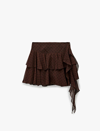 Katlı Volanlı Puantiyeli Mini Şifon Etek