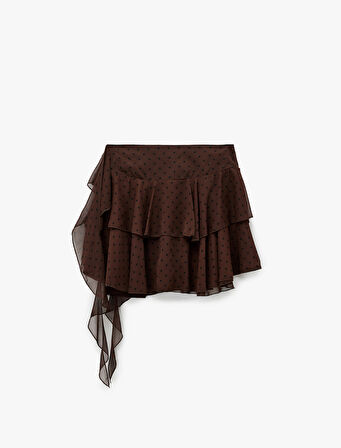 Katlı Volanlı Puantiyeli Mini Şifon Etek