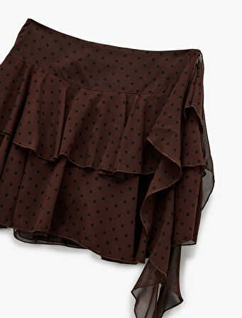 Katlı Volanlı Puantiyeli Mini Şifon Etek