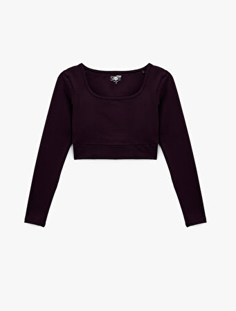 Slim Fit Uzun Kollu Bisiklet Yaka Crop Spor Tişört