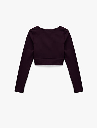 Slim Fit Uzun Kollu Bisiklet Yaka Crop Spor Tişört