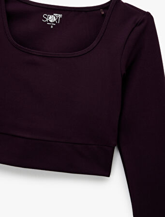 Slim Fit Uzun Kollu Bisiklet Yaka Crop Spor Tişört