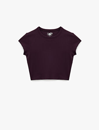 Slim Fit Kısa Kollu Bisiklet Yaka Crop Spor Tişört