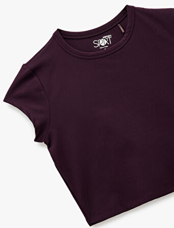 Slim Fit Kısa Kollu Bisiklet Yaka Crop Spor Tişört