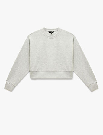 Uzun Kollu Bisiklet Yaka Oversize Crop Spor Sweatshirt