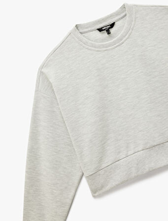 Uzun Kollu Bisiklet Yaka Oversize Crop Spor Sweatshirt