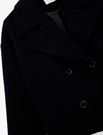 Cepli Kruvaze Uzun Kollu Düğmeli Kısa Kaşe Mont