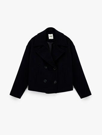 Cepli Kruvaze Uzun Kollu Düğmeli Kısa Kaşe Mont