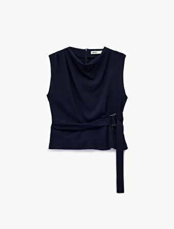 Aerobin Kumaş Kolsuz Degaje Yaka Kemer Detaylı Bluz