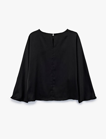 Uzun Kollu Bisiklet Yaka Volanlı Bluz