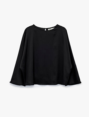 Uzun Kollu Bisiklet Yaka Volanlı Bluz