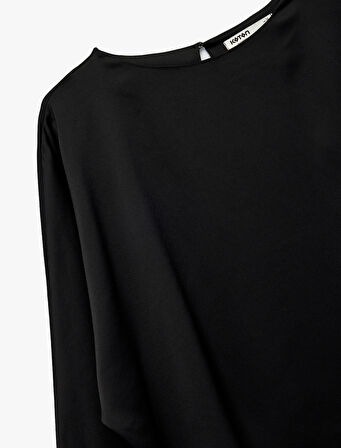 Uzun Kollu Bisiklet Yaka Volanlı Bluz