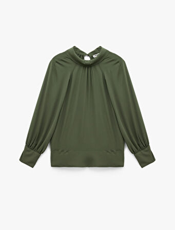 Regular Fit Uzun Kollu Dik Yaka Drapeli Bluz