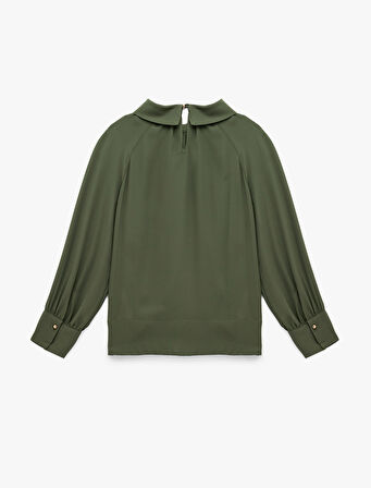 Regular Fit Uzun Kollu Dik Yaka Drapeli Bluz