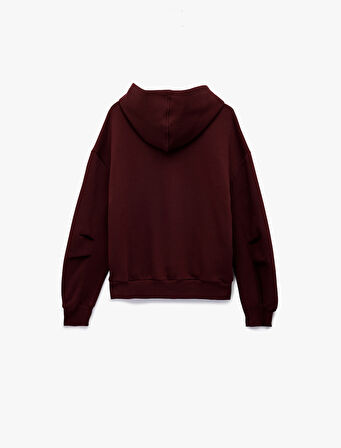 Şardonlu Kapşonlu Uzun Kollu Fermuarlı Sweatshirt