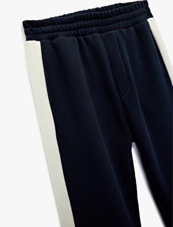 Şardonlu Cep Detaylı Renk Kontrastlı Beli Lastikli Kışlık Eşofman Altı