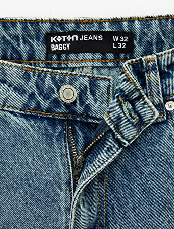 Normal Bel Pamuklu Bol Baggy Jean Pantolon