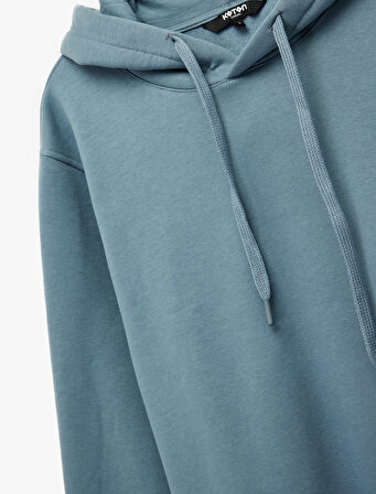 Şardonlu Uzun Kollu Basic Kapşonlu Sweatshirt