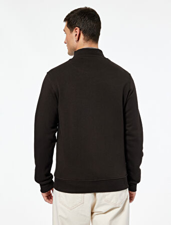 Şardonlu Uzun Kollu Cep Detaylı Basic Fermuarlı Hırka