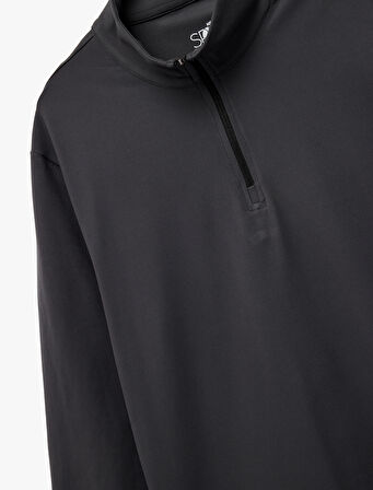 Uzun Kollu Dik Yaka Yarım Fermuarlı Oversize Spor Sweatshirt