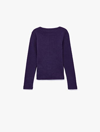 Fiyonk Taş Detaylı Uzun Kollu Bisiklet Yaka Pamuklu Tişört