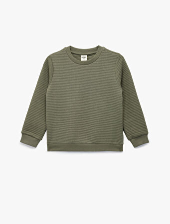 Uzun Kollu Bisiklet Yaka Dokulu Pamuklu Sweatshirt