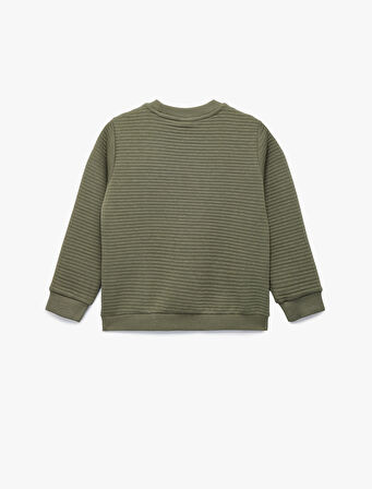 Uzun Kollu Bisiklet Yaka Dokulu Pamuklu Sweatshirt