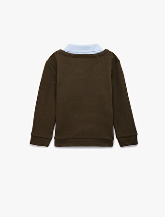 Uzun Kollu Gömlek Yaka Baskılı Sweatshirt