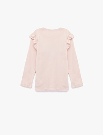 Balerin Baskılı Uzun Kollu Bisiklet Yaka Pamuklu Tişört