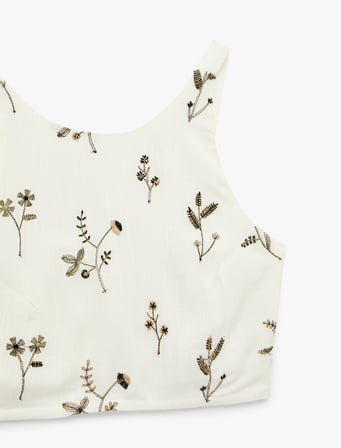 Slim Fit Floral Nakış Detaylı Brodeli Halter Yaka Crop Büstiyer