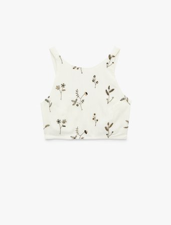 Slim Fit Floral Nakış Detaylı Brodeli Halter Yaka Crop Büstiyer