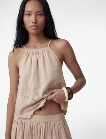 Pamuklu Halter Yaka Brodeli Bluz