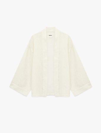 Pamuklu Uzun Kollu Floral Dokulu Oversize Kimono Ceket