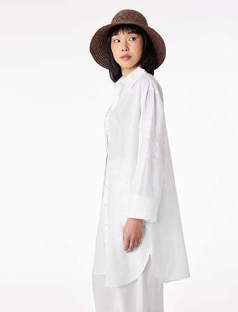 Pamuklu Floral Nakış Detaylı Brodeli 3/4 Kollu Gömlek Yaka Oversize Tunik Elbise