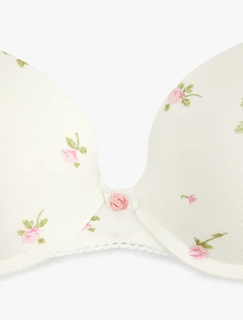 Çiçek Desenli Rahat Kalıp Modal Karışımlı Balenli Push Up Sütyen