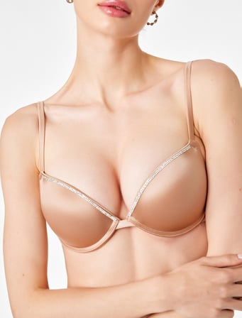 Taş Detaylı Dolgulu Kaplı Push Up Sütyen