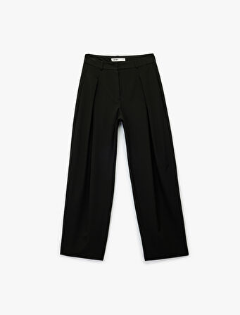 Cepli Pile Detaylı Geniş Paça Kumaş Palazzo Pantolon