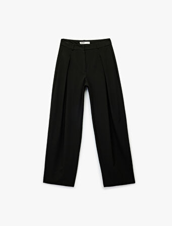 Cepli Pile Detaylı Geniş Paça Kumaş Palazzo Pantolon