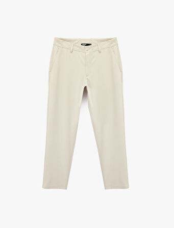 Viskon Karışımlı Cepli Düğmeli Slim Fit Kumaş Pantolon