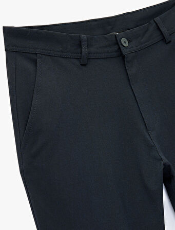 Viskon Karışımlı Cepli Düğmeli Slim Fit Kumaş Pantolon