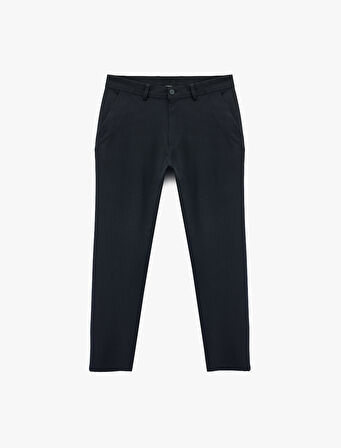 Viskon Karışımlı Cepli Düğmeli Slim Fit Kumaş Pantolon