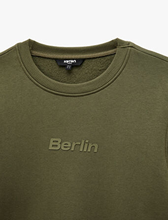 Uzun Kollu Bisiklet Yaka Şardonlu Baskılı Sweatshirt