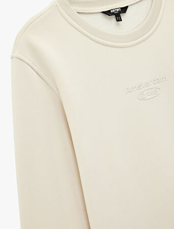 Uzun Kollu Bisiklet Yaka Şardonlu Baskılı Sweatshirt